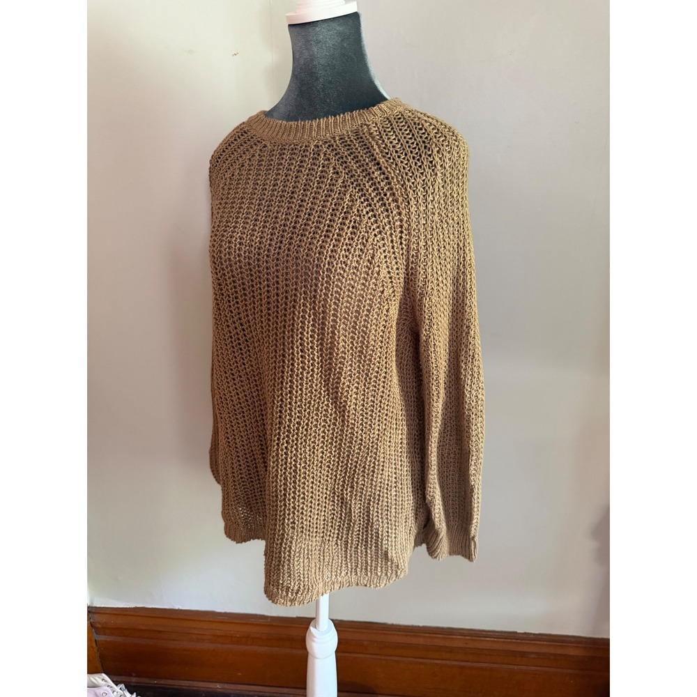 J.Crew 100% Linen Open Knit Sweater Brown Raglan Crew Neck Small Beachy coastal - Picture 4 of 13